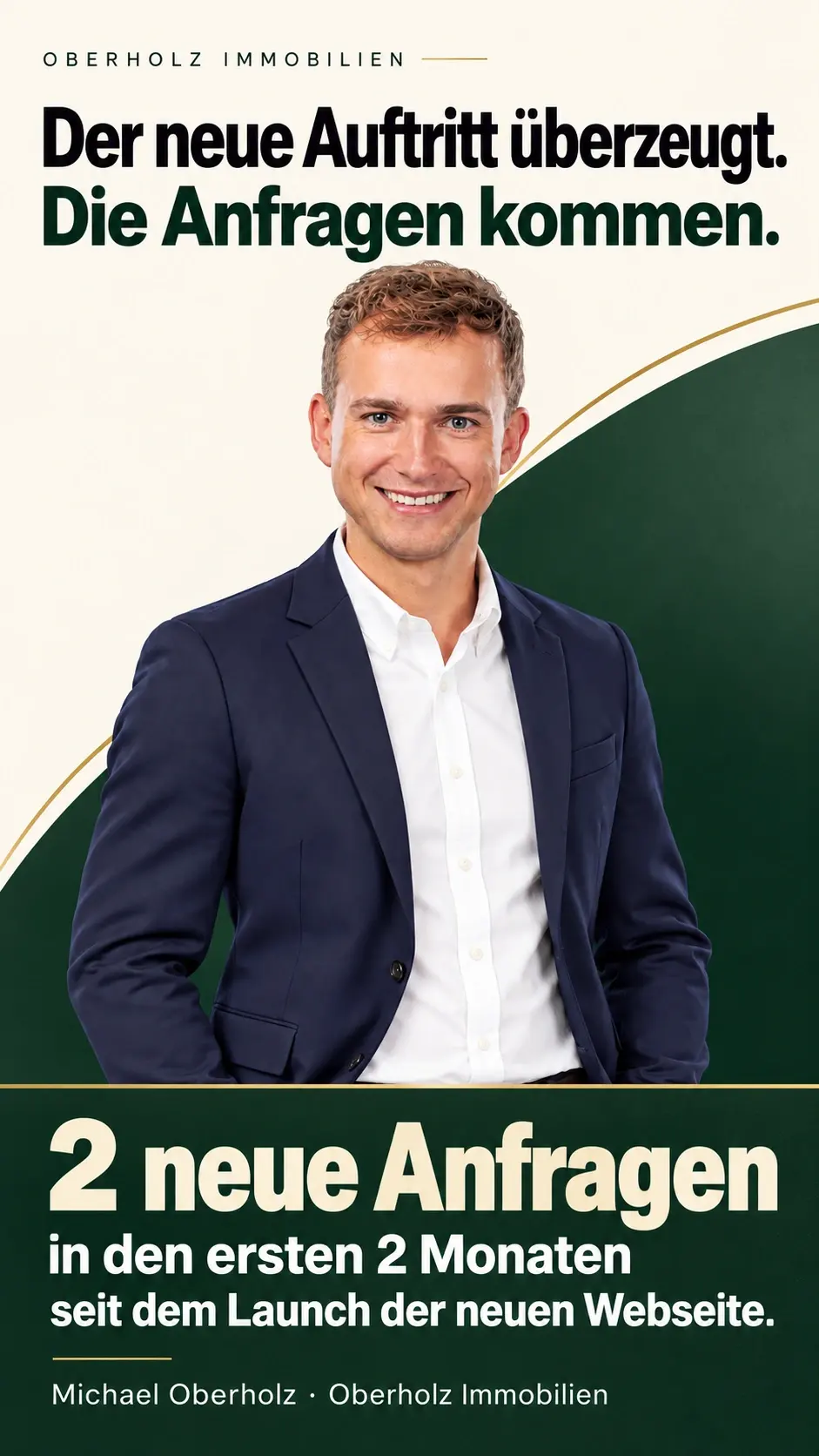 Michael Oberholz, Oberholz Immobilien: Der neue Auftritt überzeugt. Zwei neue Anfragen in den ersten zwei Monaten seit dem Launch der neuen Webseite.